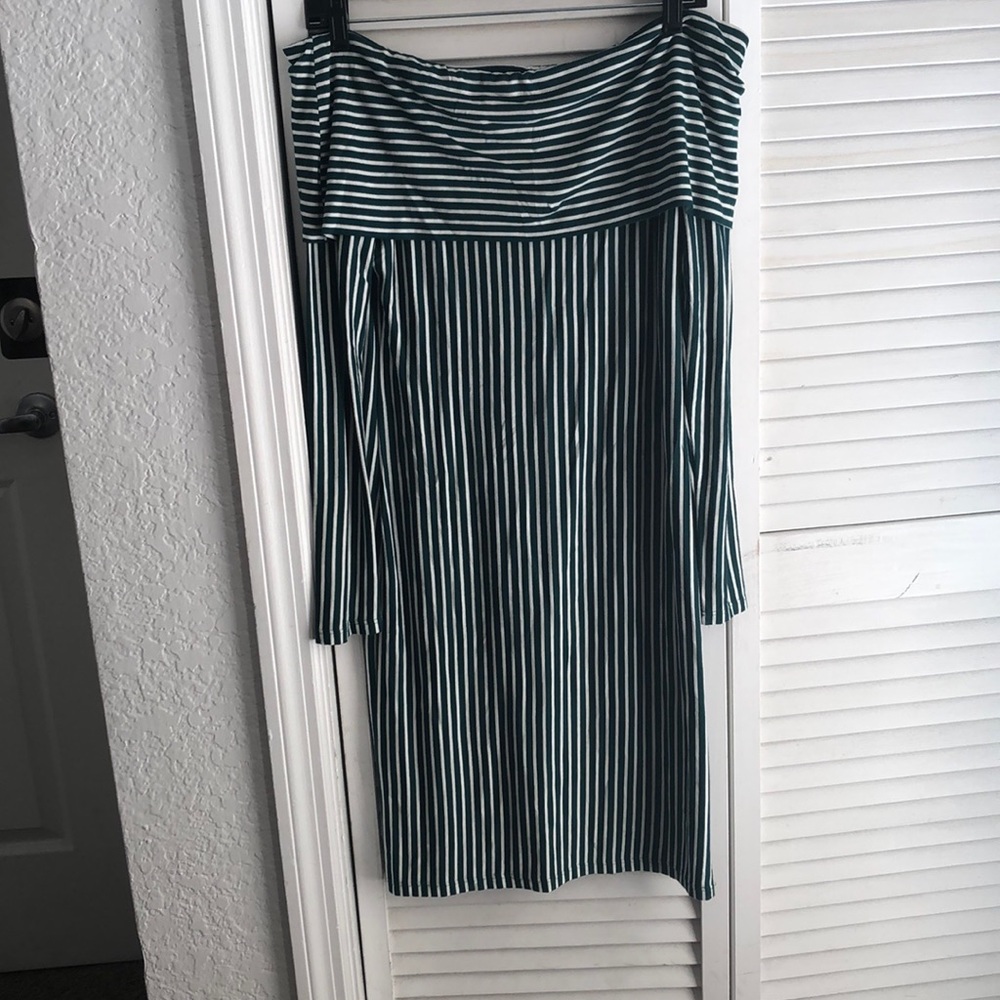 Green & white strip dress